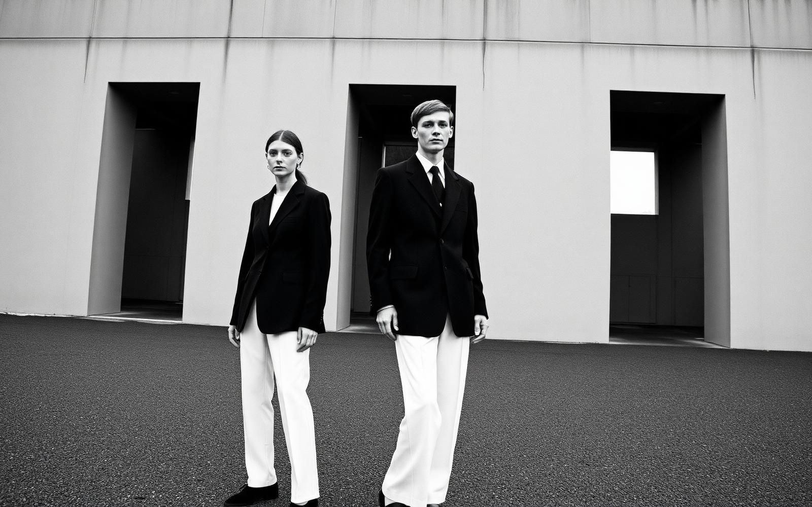 COTTONSON campaign: monochrome tailoring photographed against concrete